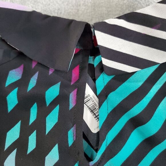 Worthington Top Womens Small Black Striped Chiffon Sleeveless Halter Neck Tank - Picture 9 of 11